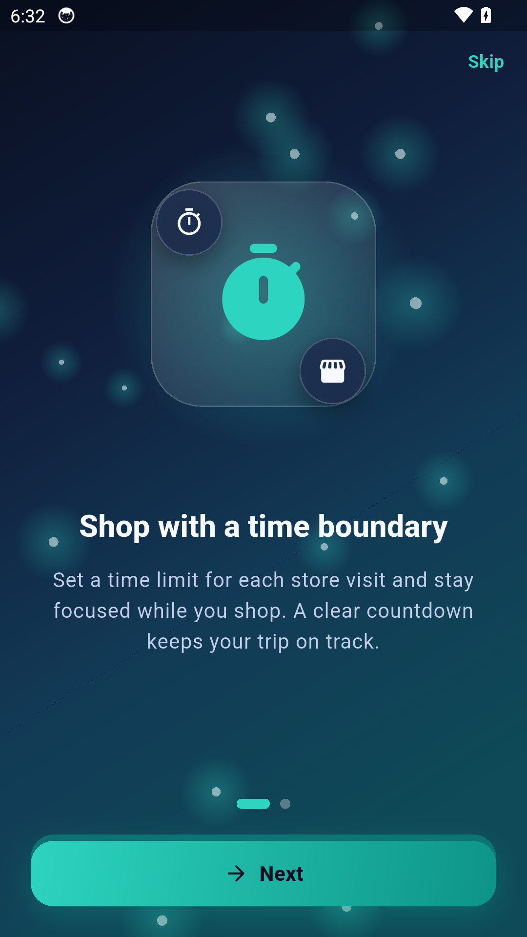 Shopping Time Keeper onboarding timer screen